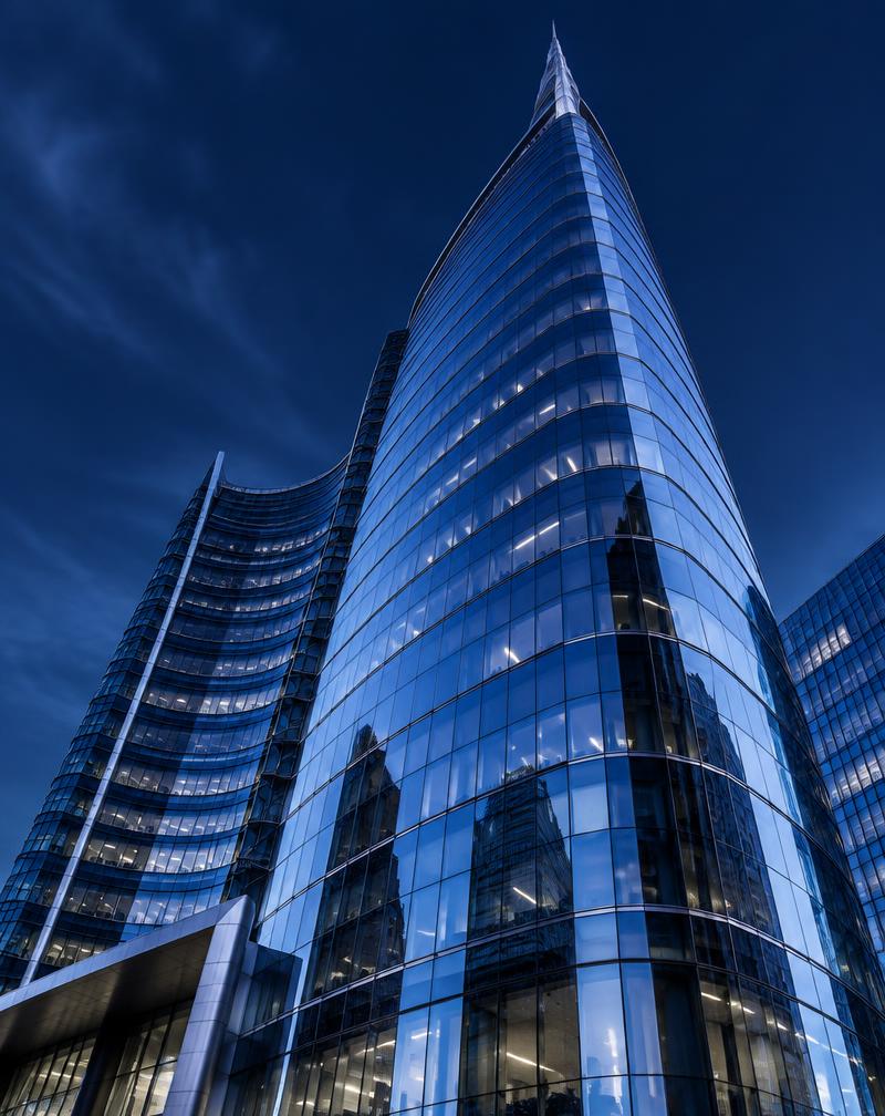 Glass and steel corporate tower in Milan